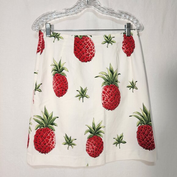 TALBOTS Stretch Preppy Ivory Tropical Pineapple Skirt Size Petites 8 LIKE NEW! - Picture 3 of 16